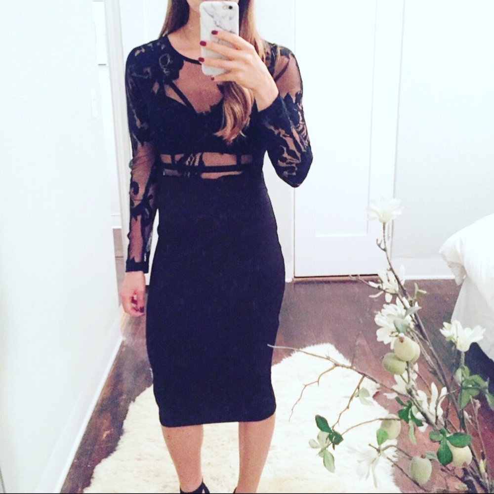 Black and lace midi bodycon dress small